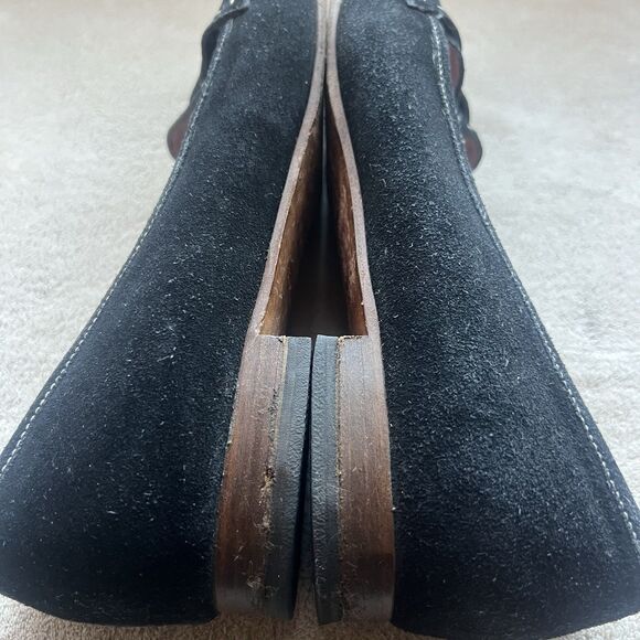 Prada Black Suede Cream White Stitching Loafer Flat Women EU 38 US 7.5-8 Classic - Picture 5 of 15